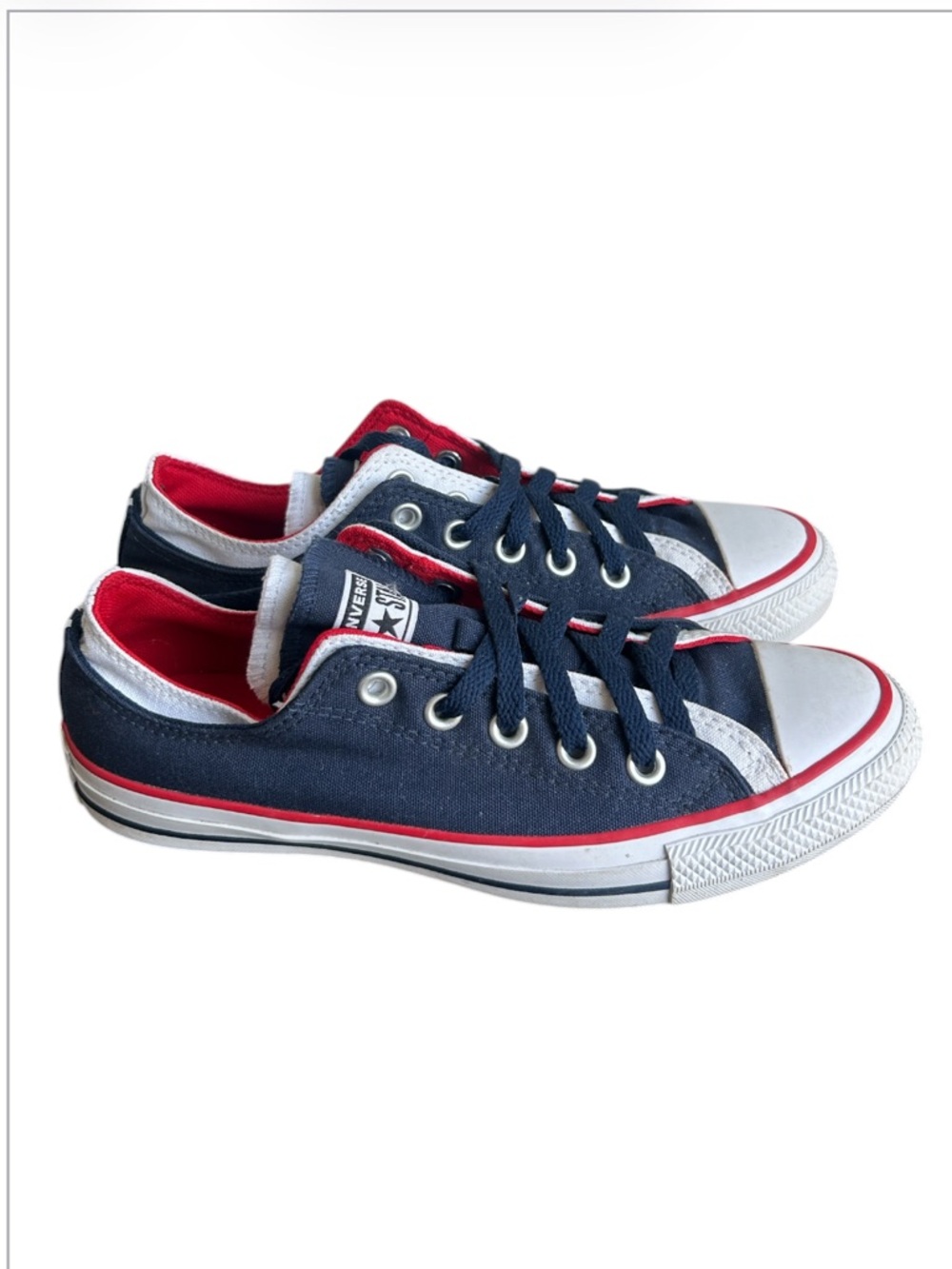 Converse Chuck Taylor Double Upper Ox Navy Red Trim Sneakers Women Size 8